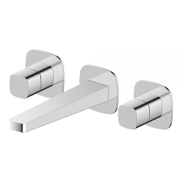 Rak Petit Square Chrome 3 Hole Wall Mounted Basin Mixer Tap