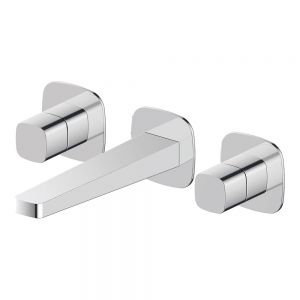 Rak Petit Square Chrome 3 Hole Wall Mounted Basin Mixer Tap