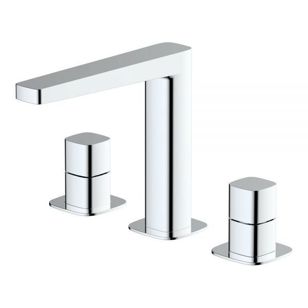 Rak Petit Square Chrome Deck Mounted 3 Hole Basin Mixer Tap
