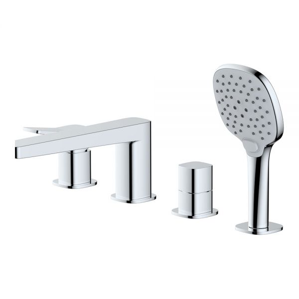 Rak Petit Square Chrome Deck Mounted 4 Hole Bath Shower Mixer Tap