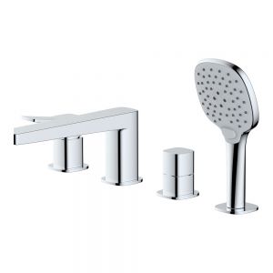 Rak Petit Square Chrome Deck Mounted 4 Hole Bath Shower Mixer Tap