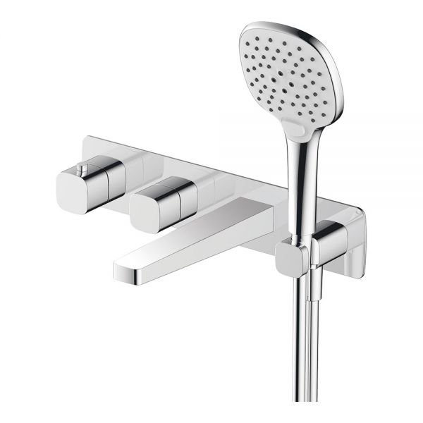 Rak Petit Square Chrome 4 Hole Wall Mounted Thermostatic Bath Shower Mixer Tap