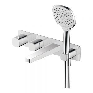 Rak Petit Square Chrome 4 Hole Wall Mounted Thermostatic Bath Shower Mixer Tap