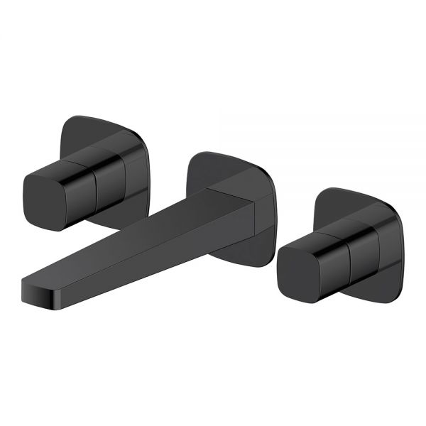 Rak Petit Square Matt Black 3 Hole Wall Mounted Basin Mixer Tap
