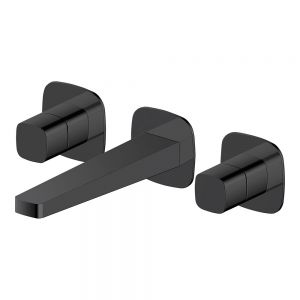 Rak Petit Square Matt Black 3 Hole Wall Mounted Basin Mixer Tap