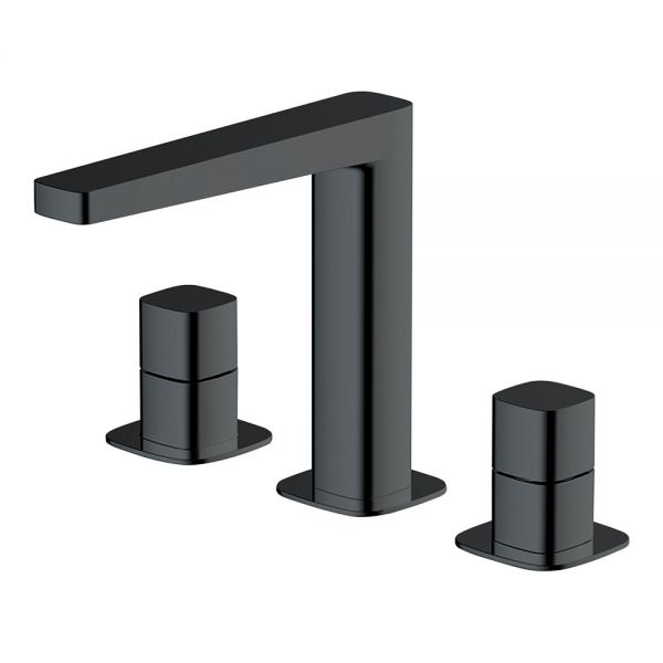 Rak Petit Square Matt Black Deck Mounted 3 Hole Basin Mixer Tap