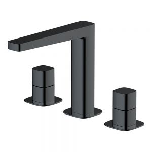 Rak Petit Square Matt Black Deck Mounted 3 Hole Basin Mixer Tap