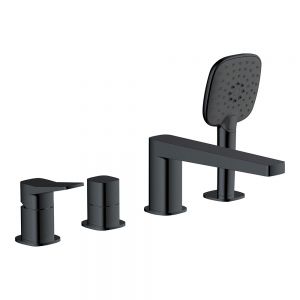 Rak Petit Square Matt Black Deck Mounted 4 Hole Bath Shower Mixer Tap