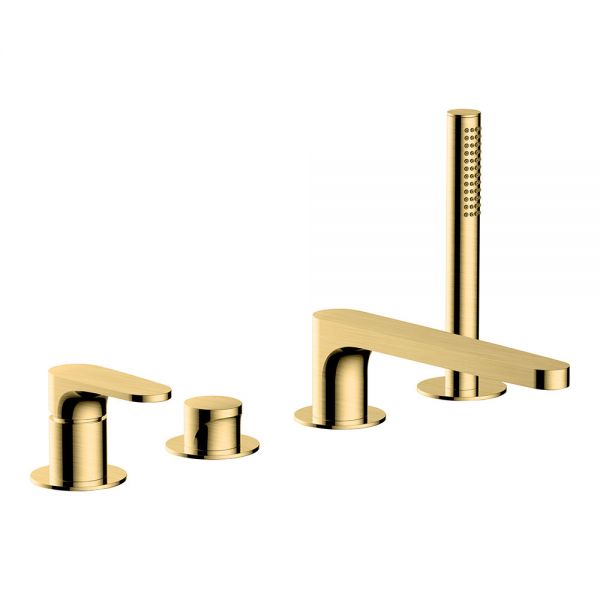 Rak Portofino Brushed Gold Deck Mounted 4 Hole Bath Shower Mixer Tap