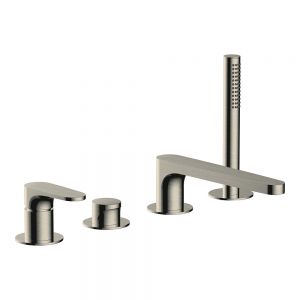 Rak Portofino Brushed Nickel Deck Mounted 4 Hole Bath Shower Mixer Tap