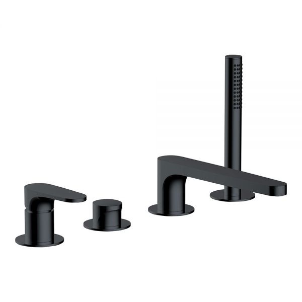 Rak Portofino Matt Black Deck Mounted 4 Hole Bath Shower Mixer Tap