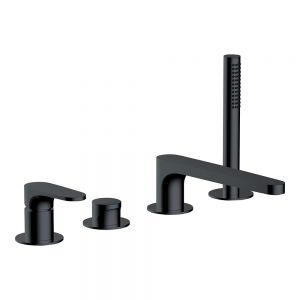 Rak Portofino Matt Black Deck Mounted 4 Hole Bath Shower Mixer Tap