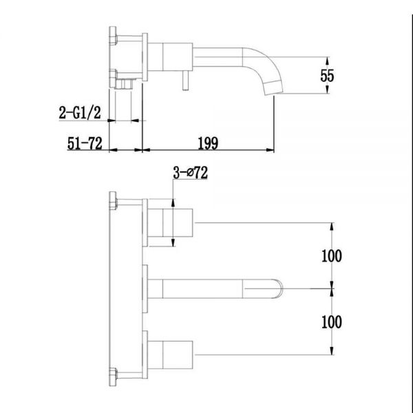Rak Prima Tech Chrome 3 Hole Wall Mounted Basin Mixer Tap #2
