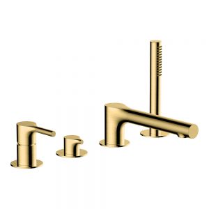 Rak Sorrento Brushed Gold Deck Mounted 4 Hole Bath Shower Mixer Tap