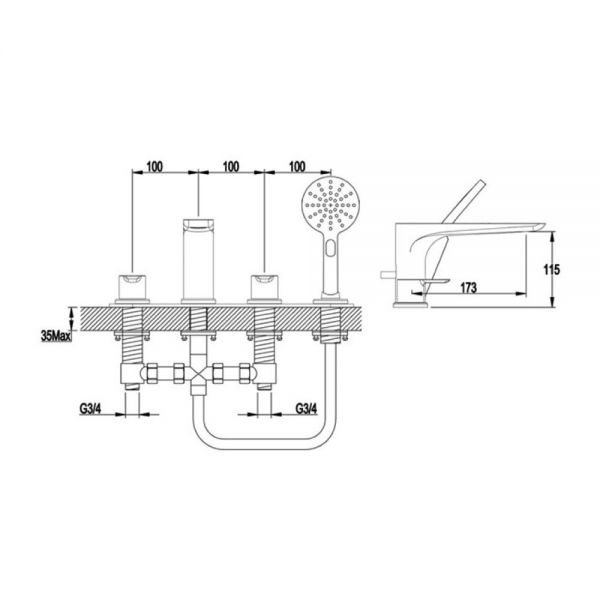 Rak Sport Chrome Deck Mounted 4 Hole Bath Shower Mixer Tap #2