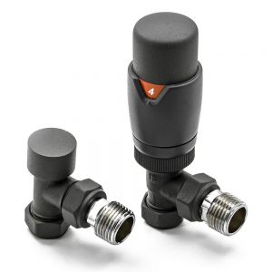 Reina Modal Anthracite Angled TRV Radiator Valves with Lockshield