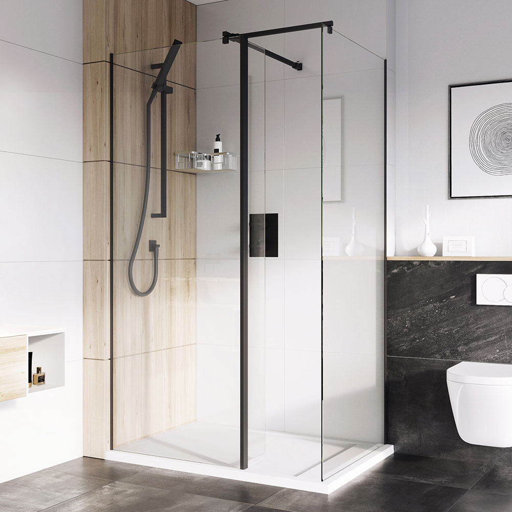 Roman Showers Select 8mm Black Walk In Wetroom Shower Panel 1400mm Wide