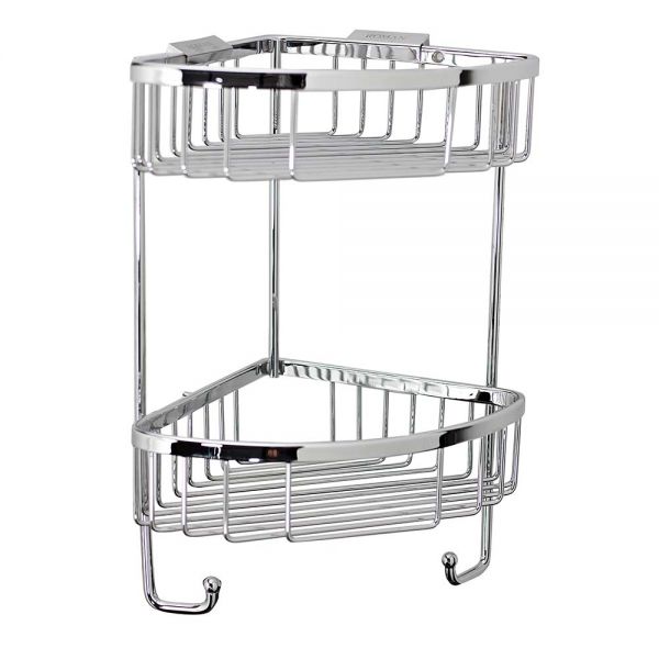 Roman Showers Chrome Double Corner Shower Basket with Hooks RSB05
