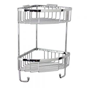 Roman Showers Chrome Double Corner Shower Basket with Hooks