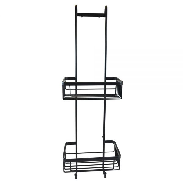 Roman Showers Black Double Hanging Shower Basket with Hooks RSB01B