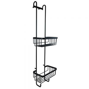 Roman Showers Black Double Hanging Shower Basket with Hooks