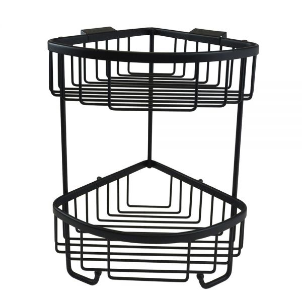 Roman Showers Black Double Corner Shower Basket with Hooks