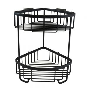 Roman Showers Black Double Corner Shower Basket with Hooks