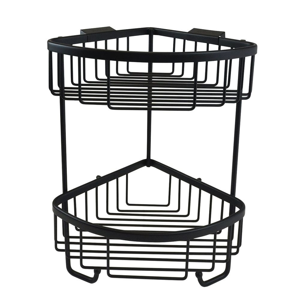 Roman Showers Black Double Corner Shower Basket with Hooks RSB05B