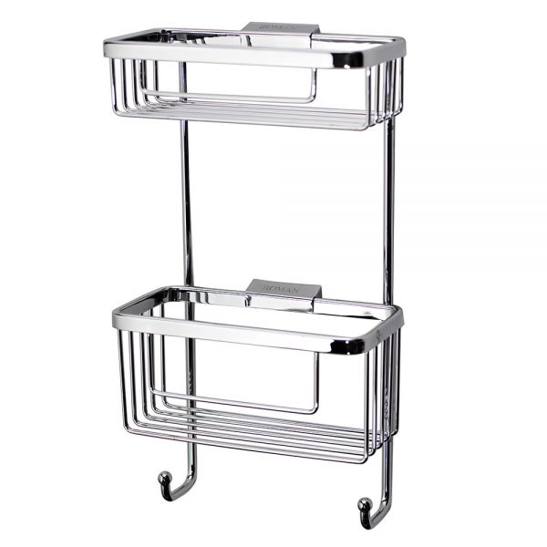 Roman Showers Chrome Double Rectangular Shower Basket with Hooks