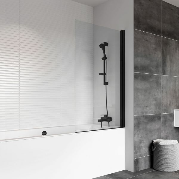 Roman Showers Haven 8 Frameless Hinged Black Bath Screen 1500 x 835mm #2