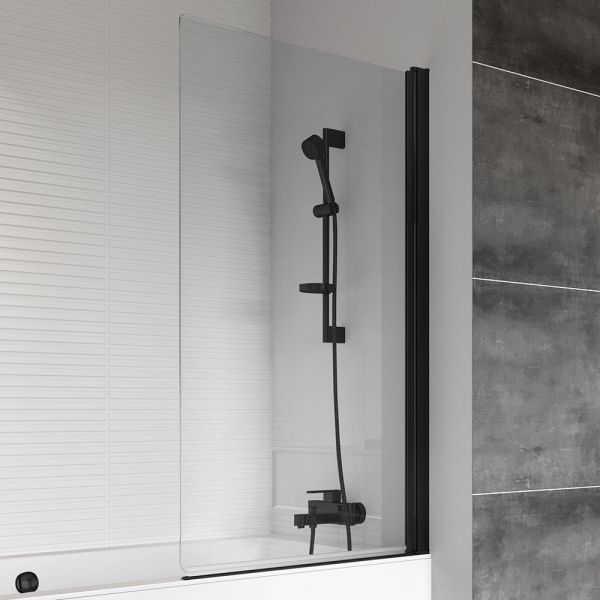 Roman Showers Haven 8 Frameless Hinged Black Bath Screen 1500 x 835mm
