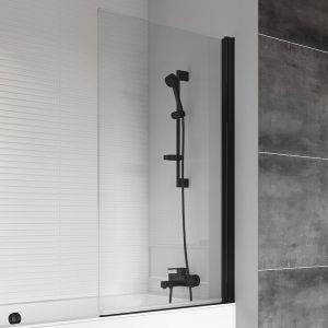 Roman Showers Haven 6 Power Shower Hinged Black Bath Screen 1500 x 800mm