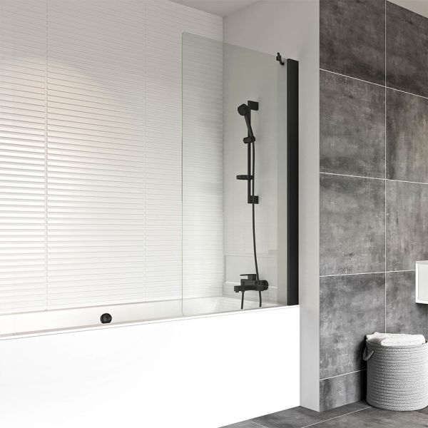 Roman Showers Haven 6 Fixed Rectangular Black Bath Screen 1467 x 800mm #2