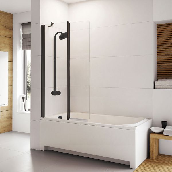 Roman Showers Haven 6 Two Panel Inward Folding Black Bath Screen 1500 x 975mm #2