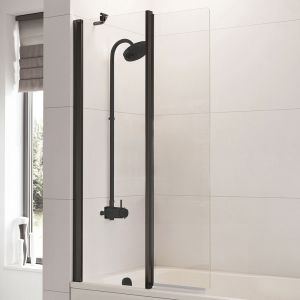 Roman Showers Haven 6 Two Panel Inward Folding Black Bath Screen 1500 x 975mm