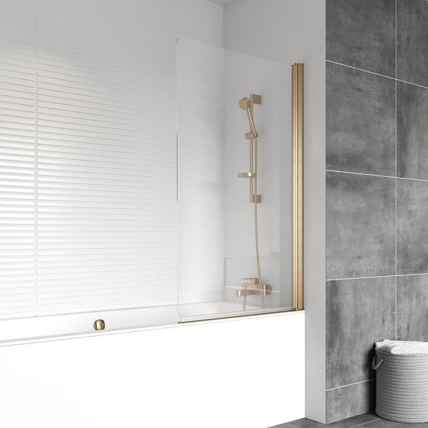 Roman Showers Haven 8 Frameless Hinged Brushed Brass Bath Screen 1500 x 835mm #2