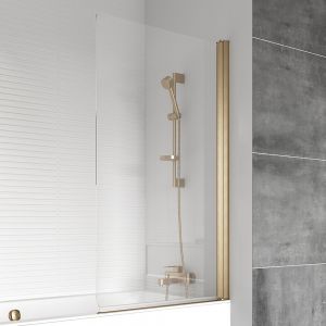 Roman Showers Haven 6 Power Shower Hinged Brushed Brass Bath Screen 1500 x 800mm