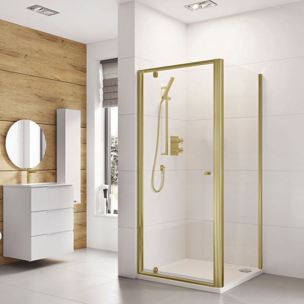 Roman Showers Haven 6 Brushed Brass Pivot Shower Door 900mm #2