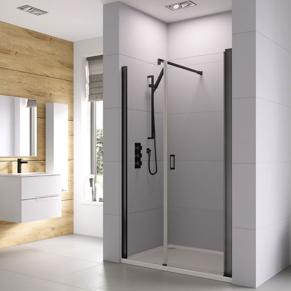 Roman Showers Haven 6 Black Frameless 1500 Pivot Shower Door and Inline Panel #4