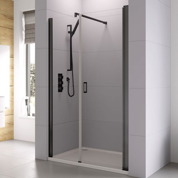 Roman Showers Haven 6 Black Frameless 1500 Pivot Shower Door and Inline Panel #3