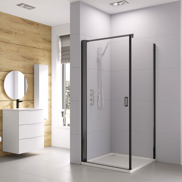 Roman Showers Haven 6 Black Frameless Pivot Shower Door 800mm #2