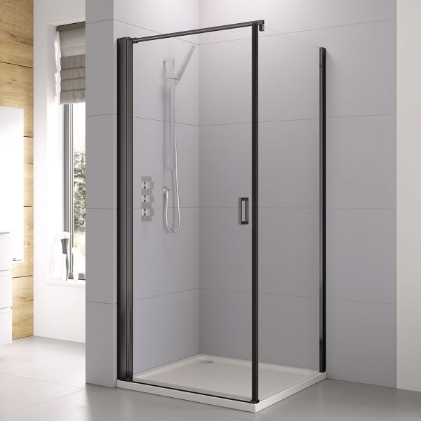 Roman Showers Haven 6 Black Frameless Pivot Shower Door 800mm