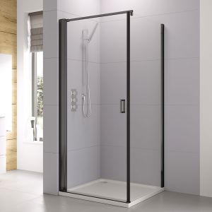 Roman Showers Haven 6 Black Frameless Pivot Shower Door 760mm