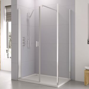 Roman Showers Haven 6 Chrome Frameless 1000 Pivot Shower Door and Inline Panel