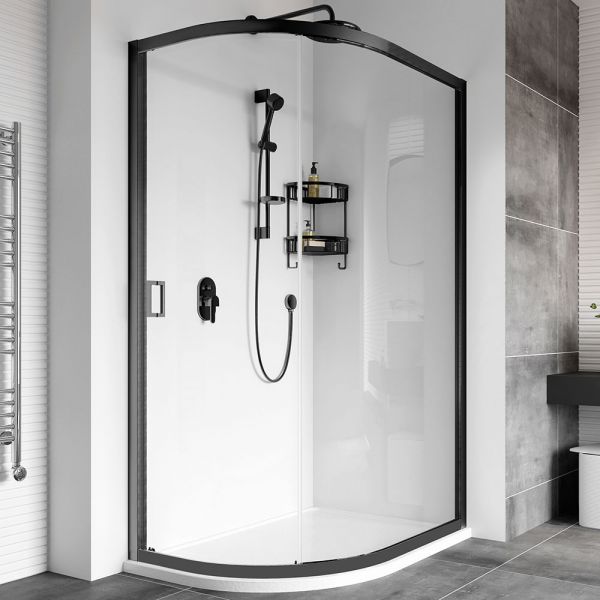 Roman Showers Haven 8 Black One Door Offset Quadrant Enclosure 1000 x 800mm