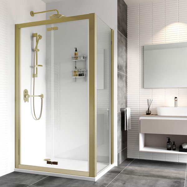 Roman Showers Haven 8 Brushed Brass Bi Fold Shower Door 1000mm #2