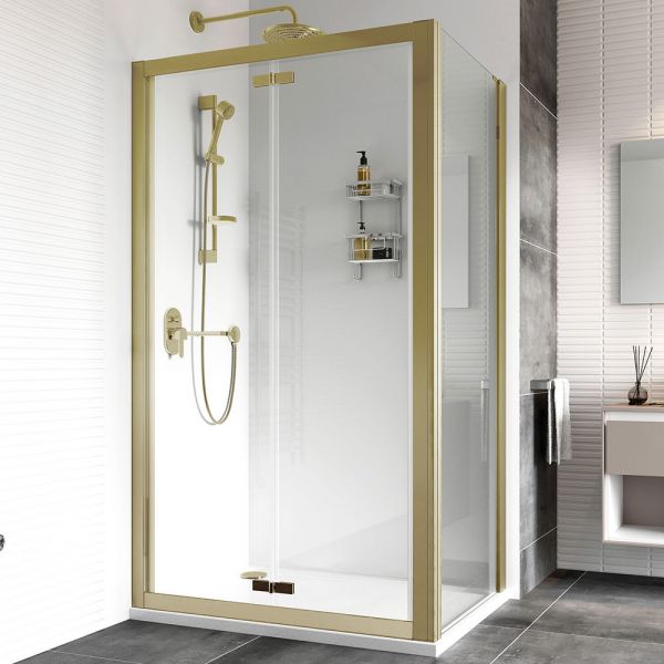 Roman Showers Haven 8 Brushed Brass Bi Fold Shower Door 1000mm
