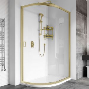 Roman Showers Haven 6 Brushed Brass Single Door Offset Quadrant Enclosure 1000 x 800mm