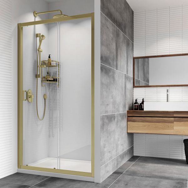 Roman Showers Haven 8 Brushed Brass Sliding Shower Door 1100mm #2