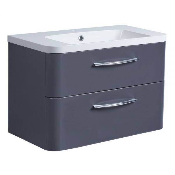 Roper Rhodes System Matt Carbon 800mm Wall Mounted Unit and Isocast Basin